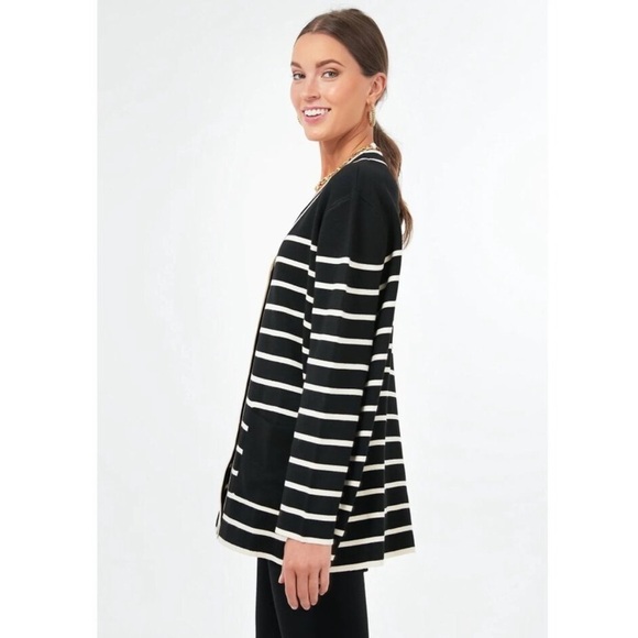 Tuckernuck Lauren Cardigan Black White Stripe XXL Pockets Academia Preppy - Picture 2 of 13